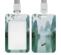 Porte-badge « The Bristy Rain of The Li River in Guilin » - Imprimé vertical - Convient pour le bureau, l'école, la proximité - Permis de conduire et carte de permis de conduire
