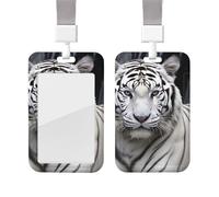 Porte-badge tigre blanc avec lanière en plastique - Protecteur de carte d'identité avec fenêtre transparente - Pour infirmière, médecin, fournitures de bureau