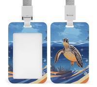 Porte-badge tortue sur la plage, porte-étiquette avec lanière transparente pour nom, en plastique ABS pour bureau, lieu de travail et utilisation professionnelle