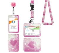 Porte Badge Tour de Cou 2 Pcs Porte-Badge avec Portant Cordon Pour Carte d'Identification Protege Carte Bancaire Carte de Bureau Porte Carte Bus(the heart)