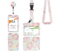 Porte Badge Tour de Cou 2 Pcs Porte-Badge avec Portant Cordon Pour Carte d'Identification Protege Carte Bancaire Carte de Bureau Porte Carte Bus(Heart flower)