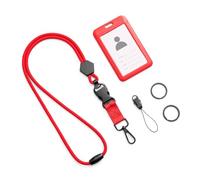 Porte Badge Tour de Cou avec Cordon Détachable Rouge | Cordon réglable de 60 cm avec porte-cartes pour carte d'identité, carte d'identité d'entreprise, badge d'étudiant