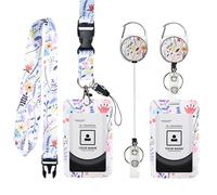 Porte Badge Tour de Cou avec Porte Carte, Collier Badge Retractable avec Enrouleur, Cordon Badge et Porte Carte Navigo, pour ID, Clés, Téléphone (Design Floral Élégant)