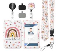 Porte Badge Tour de Cou Enrouleur Porte-cartes rétractable Neck Strap avec Lobster Clasp, Languette d'attache de Téléphone et Cordons Amovibles pour Porte Badges d'Identification (Rainbow)