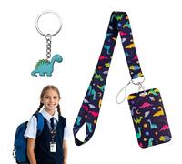 Porte badge tour de cou, joli porte-carte de la lanyard de dinosaure porte-cartes d'identité en plastique pour l'autobus scolaire, avec un porte-clés de dinosaure