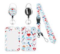 Porte Badge Tour de Cou, Porte Badge Infirmiere avec Enrouleur Rétractable Cordon Tour de Cou avec Protège Carte Cordon Clef Mignon de Sécurité Détachable pour Étudiantes Infirmières, Médecins