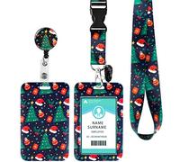 Porte Badge Tour de Cou Porte Clé avec Swivel Lobster Clasp, Décoration noel Porte Badge d'identification avec Cordon Tour de Cou, Pour Clés, Carte d'étudiants, Carte Bus (Red Hat)