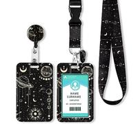 Porte Badge Tour de Cou Porte Clé avec Swivel Lobster Clasp, Porte Badge d'identification avec Cordon Tour de Cou, Pour Clés, Carte d'étudiants, Carte Bus (Moon)