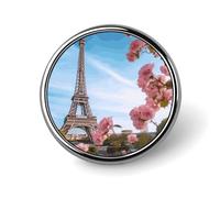 Porte-badge Tour Eiffel de Paris avec fleurs, badge rond personnalisé avec photo, épingle à bouton en alliage d'aluminium, broche raffinée, badges décoratifs pour vêtements