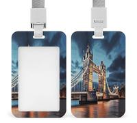 Porte-badge Tower Bridge à Londres transparent avec lanière amovible - Pochette verticale en plastique rigide pour sécuriser les cartes d'identité de travail, cartes de crédit pour bureau, usine
