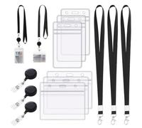 Porte-Badge Transparent 6 Pièces Avec Lanyard Et Enrouleur - Étuis Carte PVC Étanche, Tour de Cou Noir, Pour Étudiants, Employés, Médecins et Cartes d’Accès
