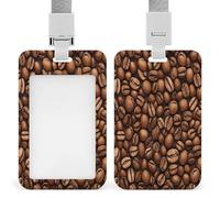 Porte-badge transparent amusant en grains de café torréfiés, avec lanière amovible, pochette verticale en plastique rigide, sécurise les cartes d'identité de travail, cartes de crédit pour bureau