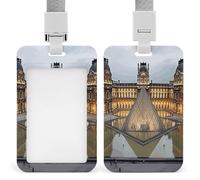 Porte-badge transparent avec lanière amovible - Pochette verticale en plastique rigide pour cartes de travail, cartes de crédit - Musée du Louvre à Paris