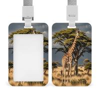 Porte-badge transparent avec lanière amovible - Pochette verticale en plastique rigide pour cartes de travail, cartes de crédit - Girafe d'Afrique