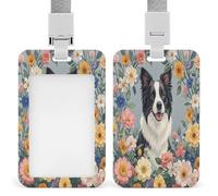 Porte-badge transparent Border Collie avec lanière amovible - Pochette verticale en plastique rigide pour sécuriser les cartes d'identité de travail, cartes de crédit pour bureau, usine