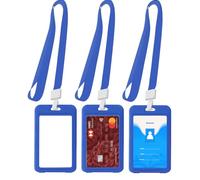 Porte-Badge Transparent Double Face, 3PCS Étui Rigide Vertical Carte d’Identité, Lanière Tour de Cou Bleu, Badge Sécurité, Pass Transport, Étudiants, Travail, Bureau, Personnel Médical
