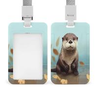 Porte-badge transparent en forme de loutre avec lanière amovible - Pochette verticale en plastique rigide pour cartes de travail, cartes de crédit pour bureau, usine