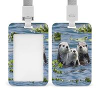 Porte-badge transparent en forme de loutre de mer avec lanière amovible - Pochette verticale en plastique rigide pour cartes de travail, cartes de crédit pour bureau et usine