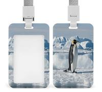 Porte-badge transparent en forme de pingouin Antarctique avec lanière amovible - Pochette verticale en plastique rigide pour sécuriser les cartes d'identité de travail, cartes de crédit pour bureau