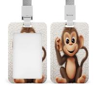 Porte-badge transparent en forme de singe mignon avec lanière amovible - Pochette verticale en plastique rigide pour sécuriser les cartes d'identité de travail, cartes de crédit pour bureau, usine