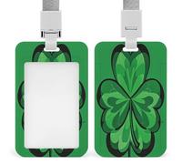Porte-badge transparent en forme de trèfle vert avec lanière amovible - Pochette verticale en plastique rigide pour sécuriser les cartes d'identité de travail, cartes de crédit pour bureau, usine