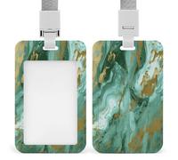 Porte-badge transparent en marbre vert doré avec lanière amovible - Pochette verticale en plastique rigide pour sécuriser les cartes d'identité de travail, cartes de crédit pour bureau, usine