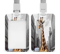 Porte-badge transparent Girafe à New York avec lanière amovible - Pochette verticale en plastique rigide pour sécuriser les cartes d'identité de travail, cartes de crédit pour bureau, usine
