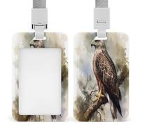 Porte-badge transparent Hawk assis dans l'arbre - Avec lanière amovible - Pochette verticale en plastique rigide - Sécurise les cartes d'identité de travail, cartes de crédit pour bureau, usine