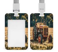 Porte-badge transparent pour photos de tracteur ancien avec lanière amovible - Pochette verticale en plastique rigide pour sécuriser les cartes d'identité de travail, cartes de crédit pour bureau