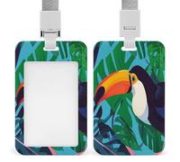 Porte-badge transparent Toucan avec lanière amovible - Pochette verticale en plastique rigide pour sécuriser les cartes d'identité de travail, cartes de crédit pour bureau, usine