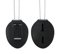 Porte-badge universel en cuir de vache avec clip de ceinture, clip en métal et chaîne inclus pour cadeau d'officier (noir)
