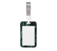 Porte-badge vert à longues feuilles avec lanière verticale en plastique rigide avec fenêtre transparente, pochette de protection tendance pour homme et femme