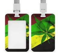 Porte-badge vertical à motif de feuilles du drapeau jamaïcain avec cordon et clip amovible pour étiquette nominative. Fenêtre pour carte d'identité. Convient aux enseignants et aux bureaux.