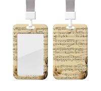 Porte-badge vertical avec cordon de protection pour carte d'identité, étiquette de nom, notes de musique sur vieux porte-badge en papier avec fenêtre transparente, pochette de protection pour