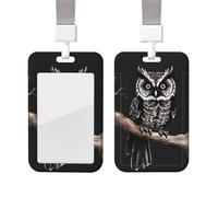 Porte-badge vertical avec cordon de protection pour carte d'identité, porte-nom en forme de chouette tard dans la nuit avec fenêtre transparente, pochette de protection pour infirmière, médecin