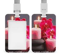Porte-badge vertical avec cordon de suspension, motif bougie d'orchidée rouge - Étui de protection multi-usage pour bureau, enseignant, infirmière