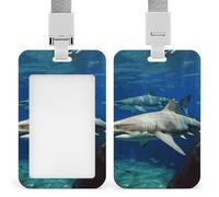 Porte-badge vertical avec cordon de suspension, motif deux requins blancs, multi-usage pour bureau, enseignant, infirmière