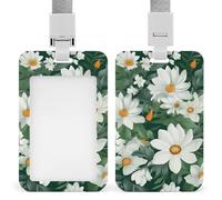 Porte-badge vertical avec cordon de suspension, motif feuilles vertes et fleurs blanches, étui de protection multi-usage pour bureau, enseignant, infirmière