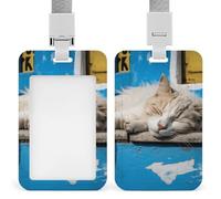 Porte-badge vertical avec cordon de suspension, motif petit chat endormi - Étui de protection multi-usage pour bureau, enseignant, infirmière