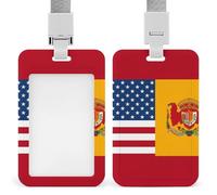 Porte-badge vertical avec cordon détachable et robuste avec drapeau américain de l'Espagne - Étanche - Pour infirmière, officier, enseignant
