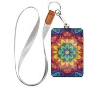 Porte-badge vertical avec cordon et 3 cartes d'identité - Motif mandala bohème - Pour le personnel, les officiers, les étudiants, les médecins, les employés
