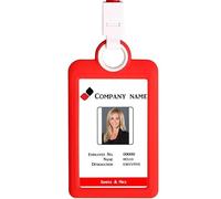 Porte-badge vertical avec cordon tour de cou en silicone très résistant pour cartes d'identité, cartes de visite, fournitures de bureau, rouge