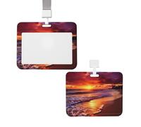 Porte-badge vertical avec lanière pour carte d'identité, porte-nom, beau porte-badge coucher de soleil sur la plage, avec fenêtre transparente, pochette de protection pour infirmière, médecin