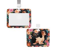 Porte-badge vertical avec lanière pour carte d'identité, porte-nom, motif teckel floral avec fenêtre transparente, pochette de protection pour infirmière, médecin, fournitures de bureau