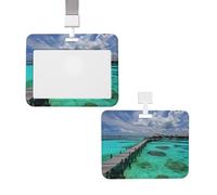 Porte-badge vertical avec lanière pour carte d'identité, porte-nom, paysage des Maldives avec fenêtre transparente, pochette de protection pour infirmière, médecin, fournitures de bureau