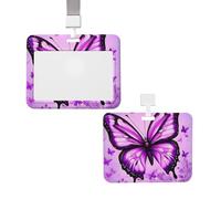 Porte-badge vertical avec lanière pour carte d'identité, porte-nom, porte-badge papillon violet avec fenêtre transparente, pochette de protection pour infirmière, médecin, fournitures de bureau