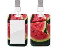 Porte-badge vertical avec lanière - Protecteur de carte d'identité - Motif pastèque - Beau porte-badge avec fenêtre transparente - Pour infirmière, médecin, fournitures de bureau