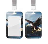 Porte-badge vertical avec lanière - Protection pour carte d'identité - Aigle à la chasse - Avec fenêtre transparente - Pochette de protection pour infirmière, médecin, fournitures de bureau
