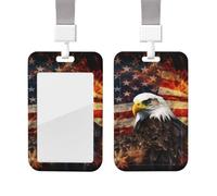 Porte-badge vertical avec lanière - Protection pour carte d'identité - Drapeau américain - Aigle de feu avec fenêtre transparente - Pochette de protection pour infirmière, médecin, fournitures de