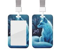 Porte-badge vertical avec lanière - Protection verticale pour carte d'identité - Renard bleu - Avec fenêtre transparente - Pour infirmière, médecin, fournitures de bureau